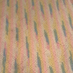 Pastel Striped Crochet Blanket - Soft Pink, Yellow & Blue